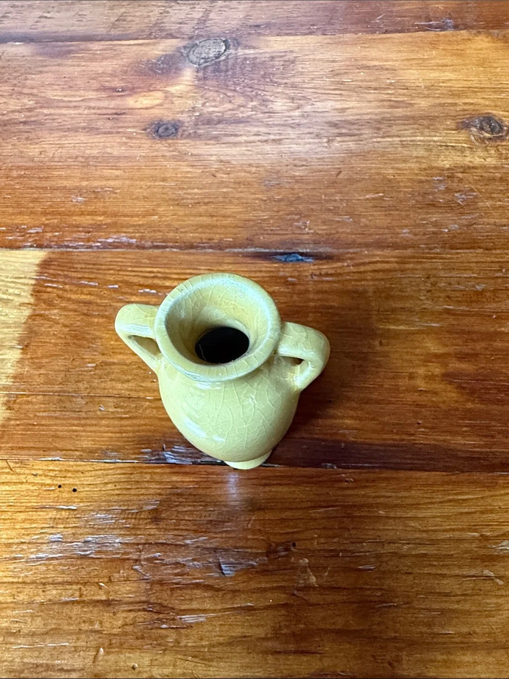 Yellow Crackled Ceramic Double-Handled Bud Vase